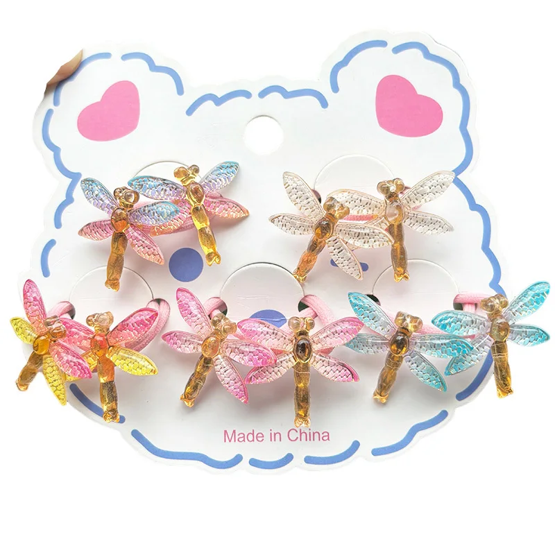 2PCS Lovely Cartoon Acrylic Dragonfly Girls Elastic Hair Bands Princess Hair Accessories Children Hair Ties Baby Headwear