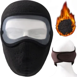 Polar Fleece Full Cover Beanie with Goggles Outdoors Skiing Cap Winter Warm Cycling Balaclava Beanies Men Women Fashion Mask Hat