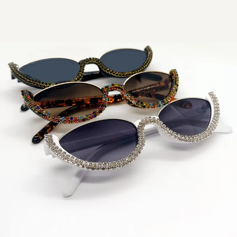 OEC CPO Neue Diamant-Halbrahmen-Sonnenbrille für Damen Vintage-Shades Kleine Strass-Sonnenbrille Weibliche Punk UV400 Brillen – Detail 3