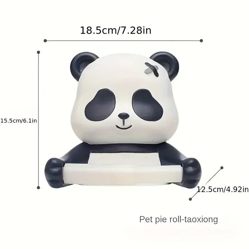 1 Cartoon Panda Wall Mounted Toilet Paper Holder, Plastic Self-adhesive No Drilling Bathroom Tissue Roll Holder