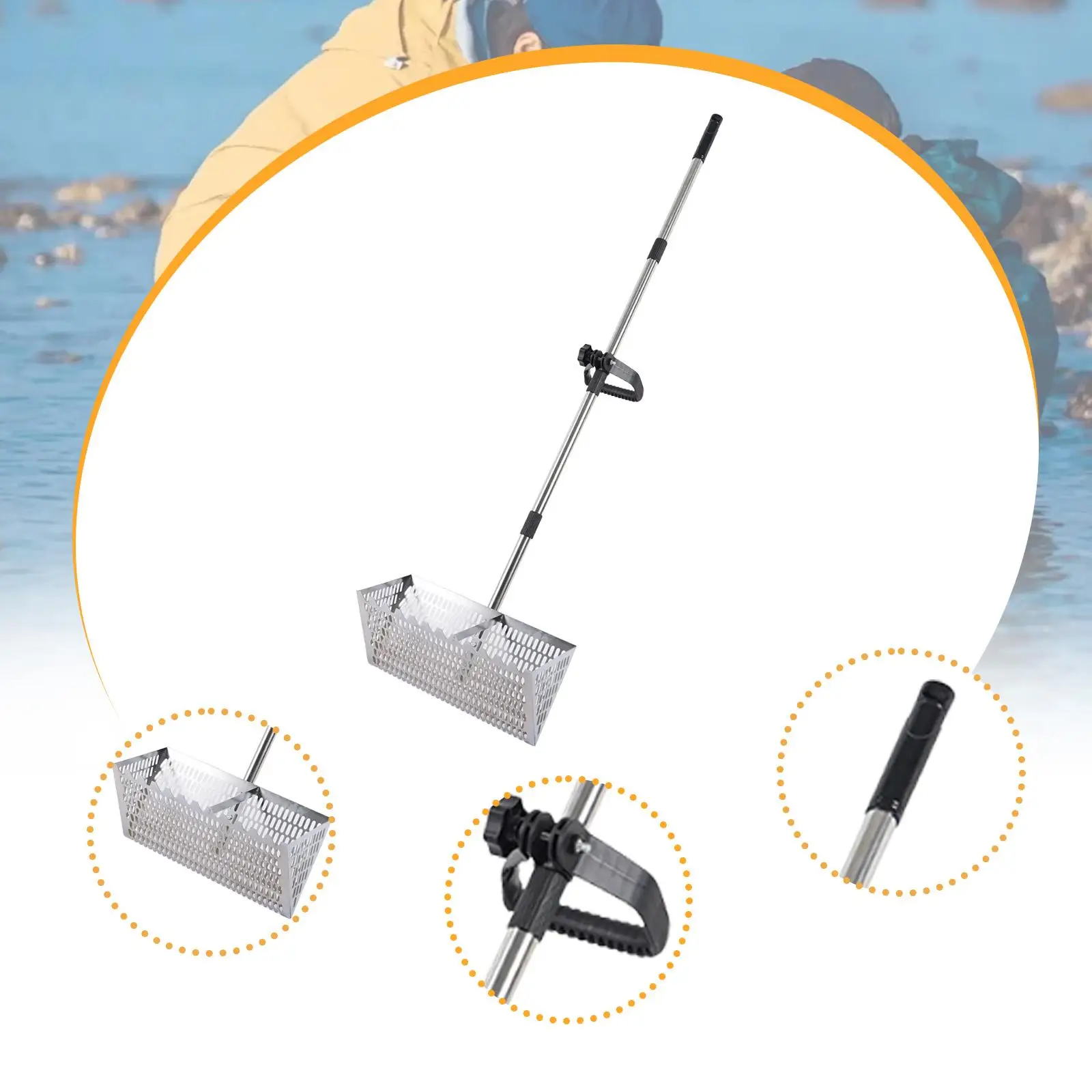Sand Flea Rake Sharp Beach Mesh Shovel Ergonomic Stainless Steel Crab Catcher Handheld Long Handle Sand Sifter for Camping