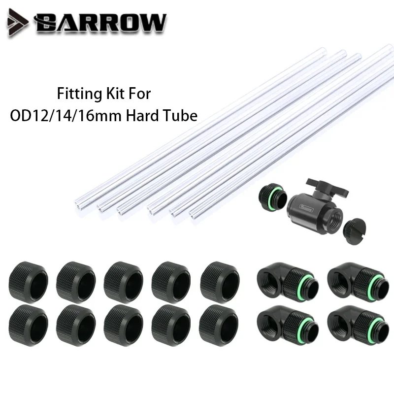 Barrow Hard Tube Fitting Kit,for OD 12/14/16mm,PETG Tube + Switch + Plug + 90 Degree Fitting Water Cooling Accessories DIY