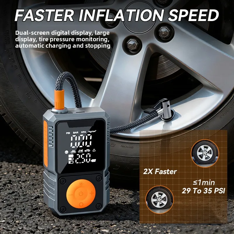 Car Jump Starter with Air Pump, Portable Tire Inflator Emergency Battery Booster, Digital Powerbank for Auto SUV Motorcycle