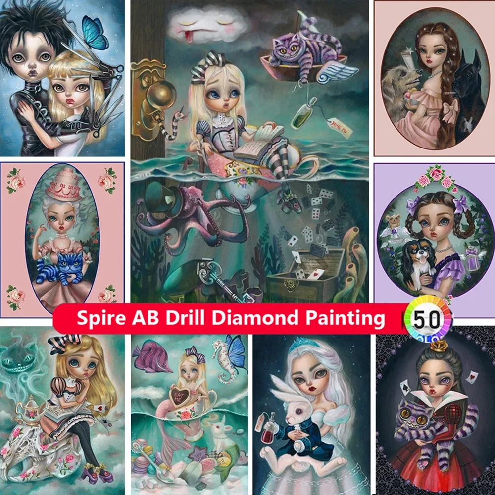 

Gothic Alice in wonderland AB Diamond Paintings Kit Embroidery Disney Cartoon Art Cross Stitch Mosaic Home Decor Children's Gift