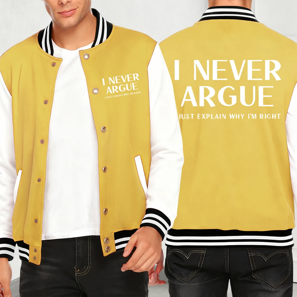 

I Never Argue I Just Explain Why I'M Right Print Men Jackets Hip Hop Loose Coat Autumn Casual Streetwear Fleece Warm Jacket Tops