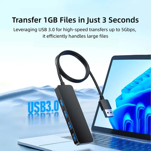 Imagen 2 del producto Hub USB de alta velocidad, 4 puertos, 5Gbps, alimentado, 120 cm, USB 3,0 Hub USB C con fuente de alimentación, adaptador divisor USB tipo C para MacBook PC