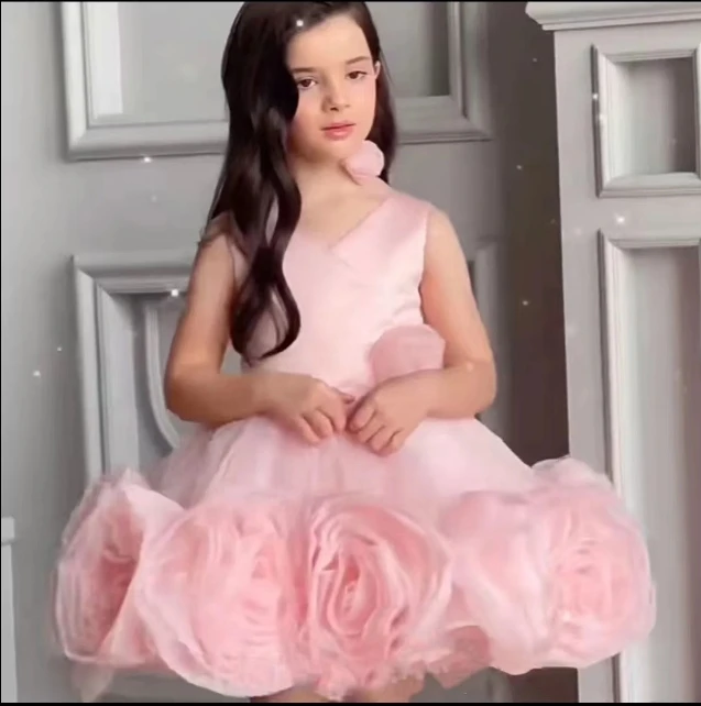 Jill Wish elegante vestido rosa árabe para niña flores hechas a mano con cuello en V niños princesa cumpleaños boda fiesta niños vestido de vacaciones J158