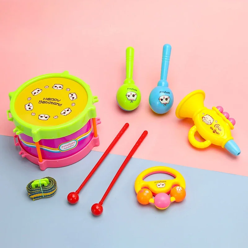 5Pcs/Set Children Drum Trumpet Toy Music Percussion Instrument Band Kit Early Learning Educational Toy Baby Kids Children Gift