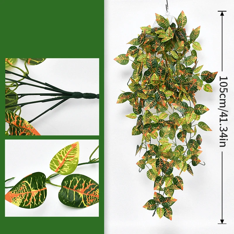 105cm Artificial Plants Vines Fake Green Leaf Ivy Plastic Wall Hanging Faux Scindapsus Crabapple for Home Garden Wedding Decor