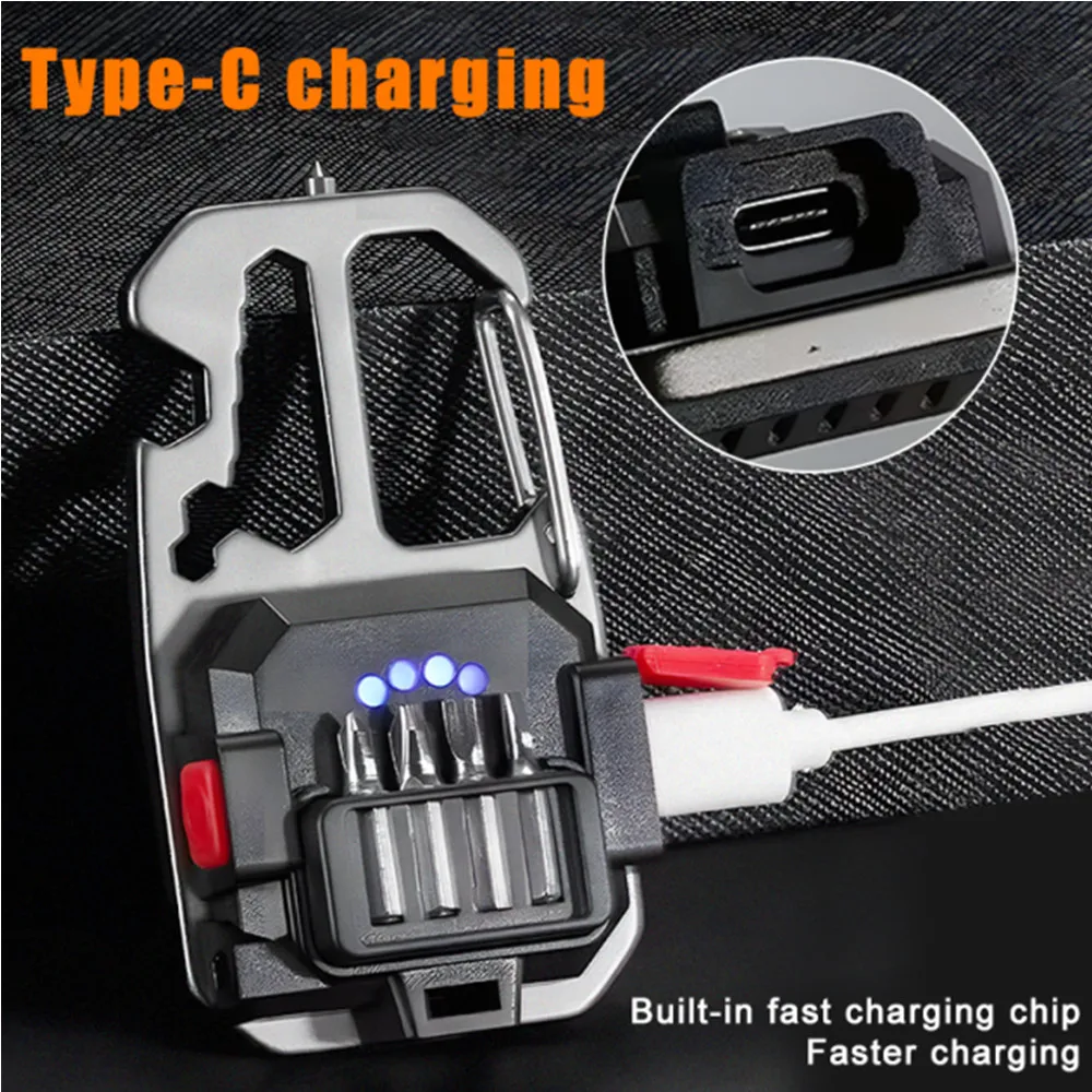 Mini LED Flashlight Screwdriver Rechargeable Keychain Light Work Light Outdoor Camping Light Portable Pocket Wrench Safety Hamme