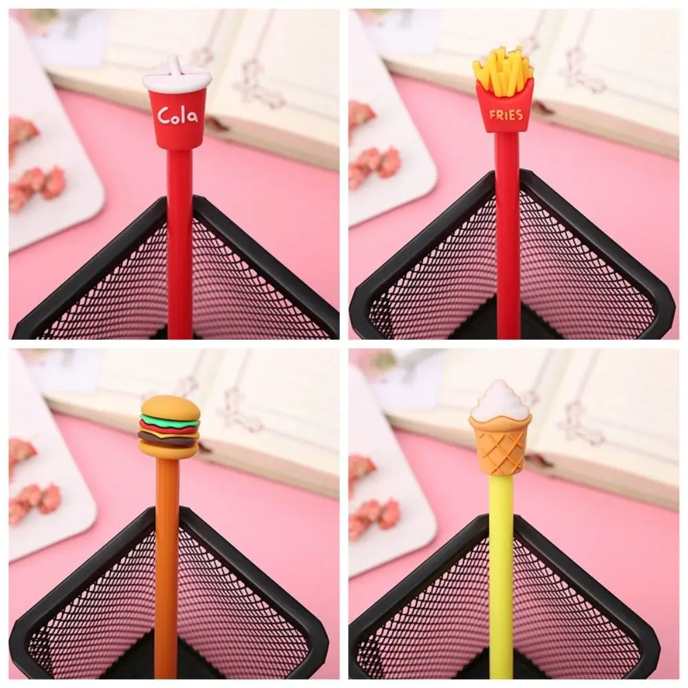 4 Pcs Cartoon Creative Rollerball Pen French Fries Cola Simulation Food Gel Pen Kawaii Hamburger Gender-neutral Pen Student