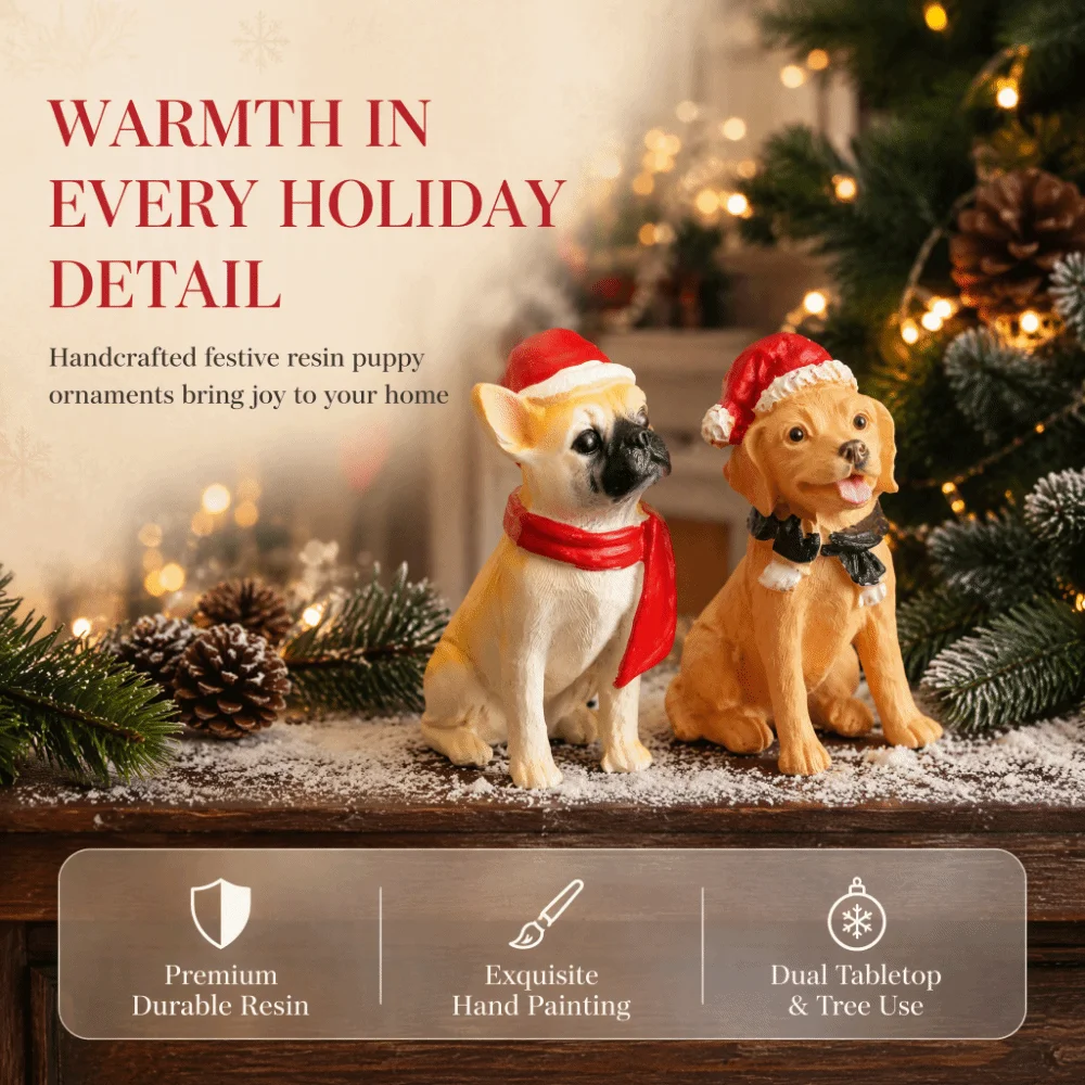 Creative Christmas Hat Dog Sculpture Sitting/Standing Position Puppy Christmas Ornament Durable Exquisite