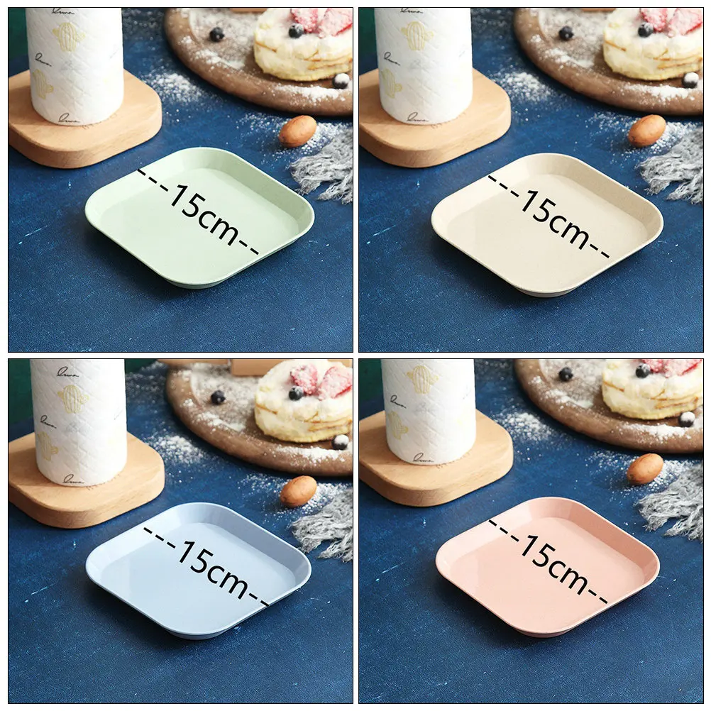 Picture 5: 8Pcs Wheat Straw Storage Plates Creative Shapes Space Saving Stackable Food Container Dessert Plate Fruit Plate Table Serving