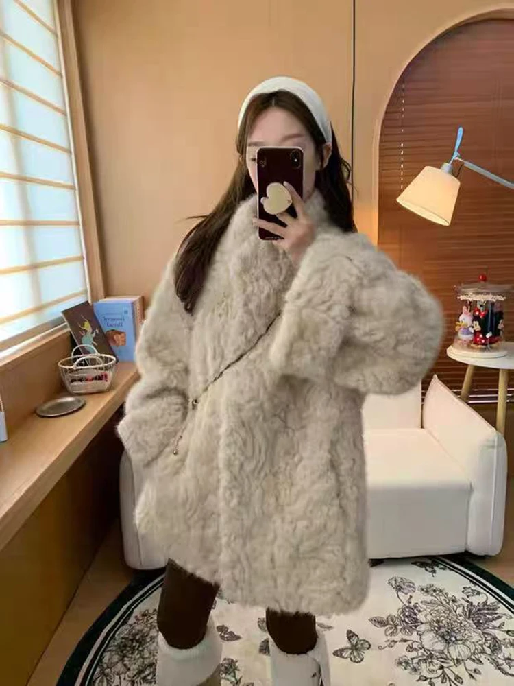 

Модные пальто из искусственного меха ягненка, женские корейские свободные ленивые стильные теплые парки, зимняя Y2K, женская мешковатая уличная одежда, пальто из искусственного меха, новинка