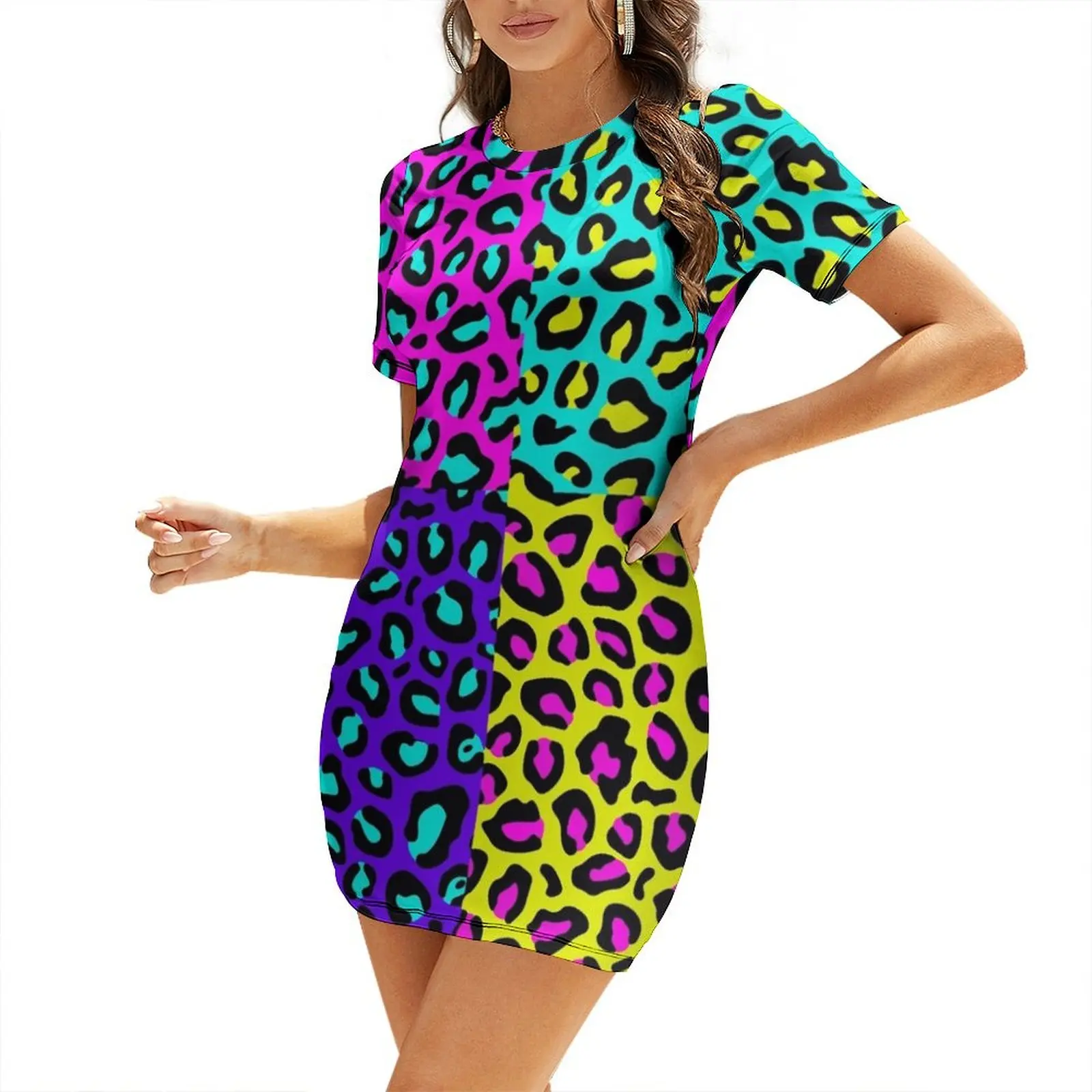 

Leopard 80s Short Sleeved Dress Evening dresses clothes for women dresses for woman Evening gown