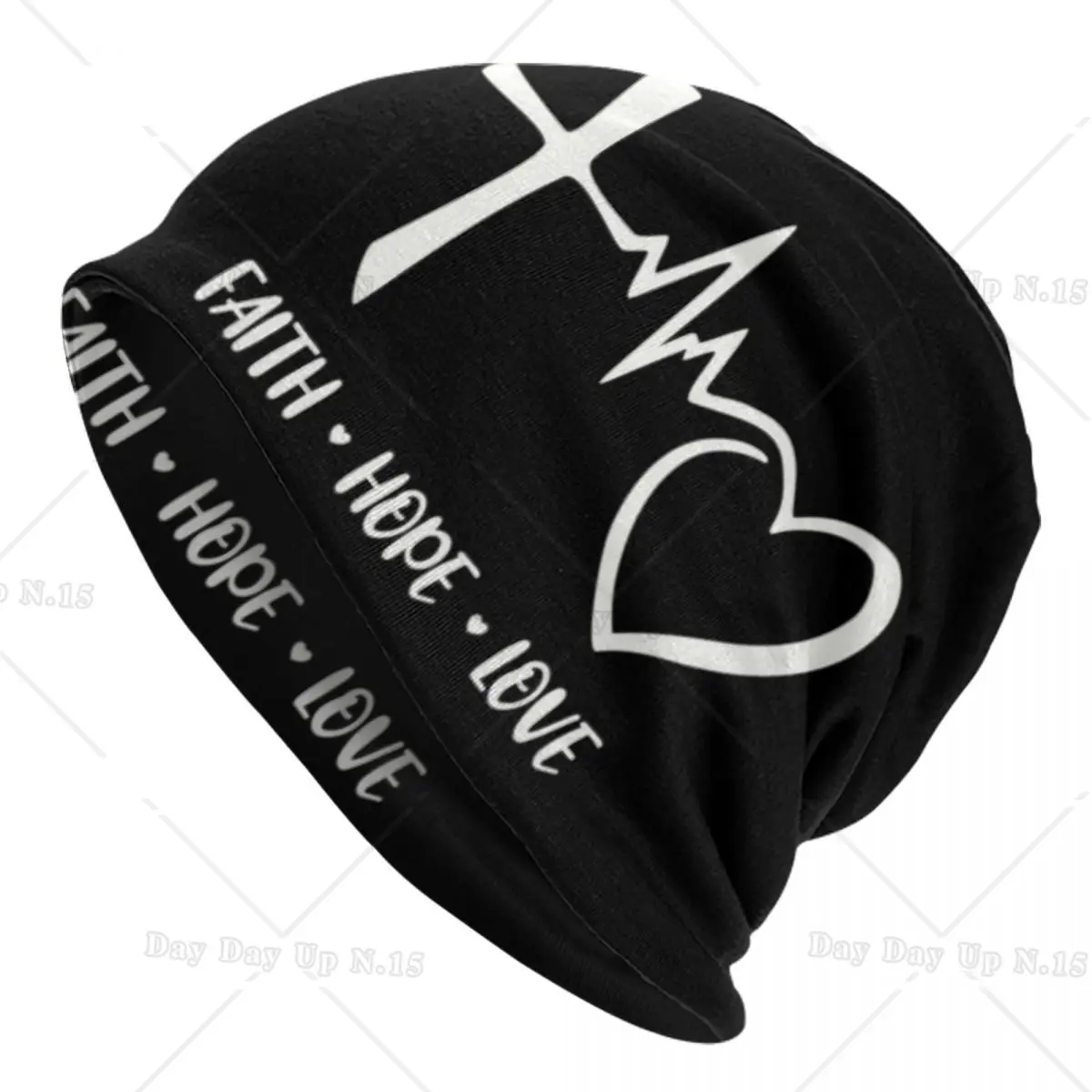 Faith Hope Love Heartbeat Skullies Beanies Caps Unisex Winter Knitted Hat Cross Crucifix Jesus Christ  God Lord Bonnet Hats