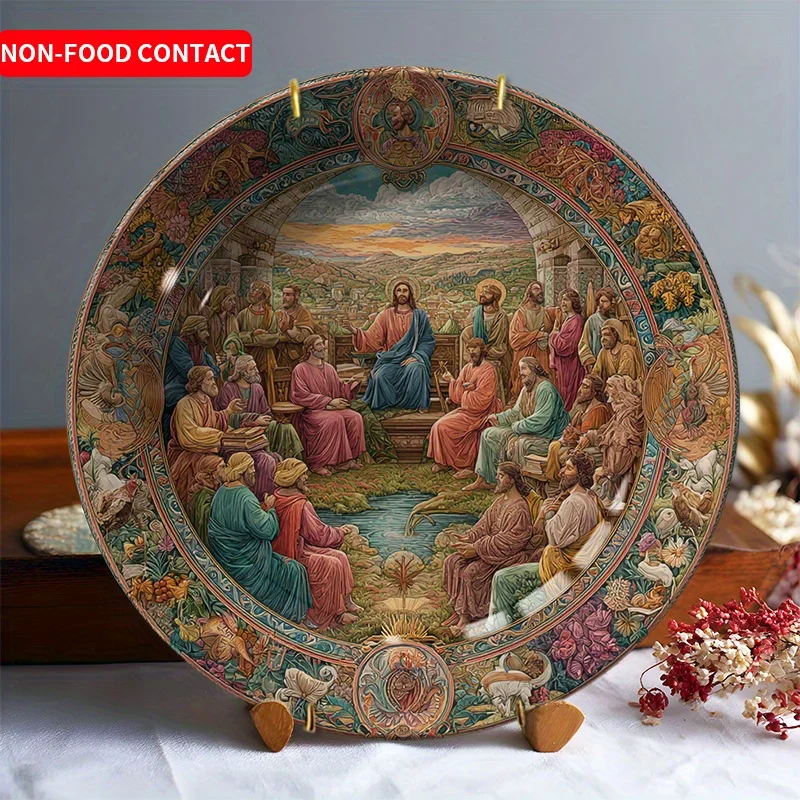 1pc of Vintage Art Ceramic Decorative Plate, Hand-Painted with a Scene of People Dining Together, Suitable for Display on