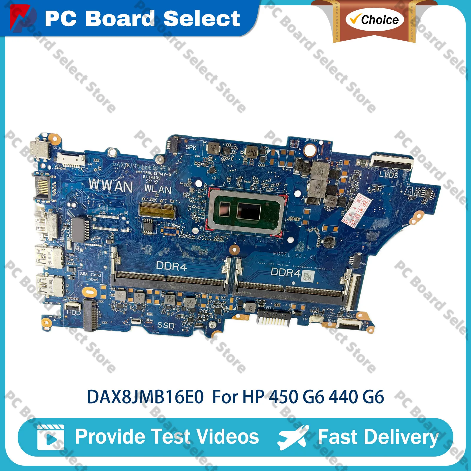 For HP 440 G6 450 G6 Laptop Motherboard DAX8JMB16E0 8th Gen i3 i5 i7 L44881-601 L44883-601 100% Tested High Quality Replacement