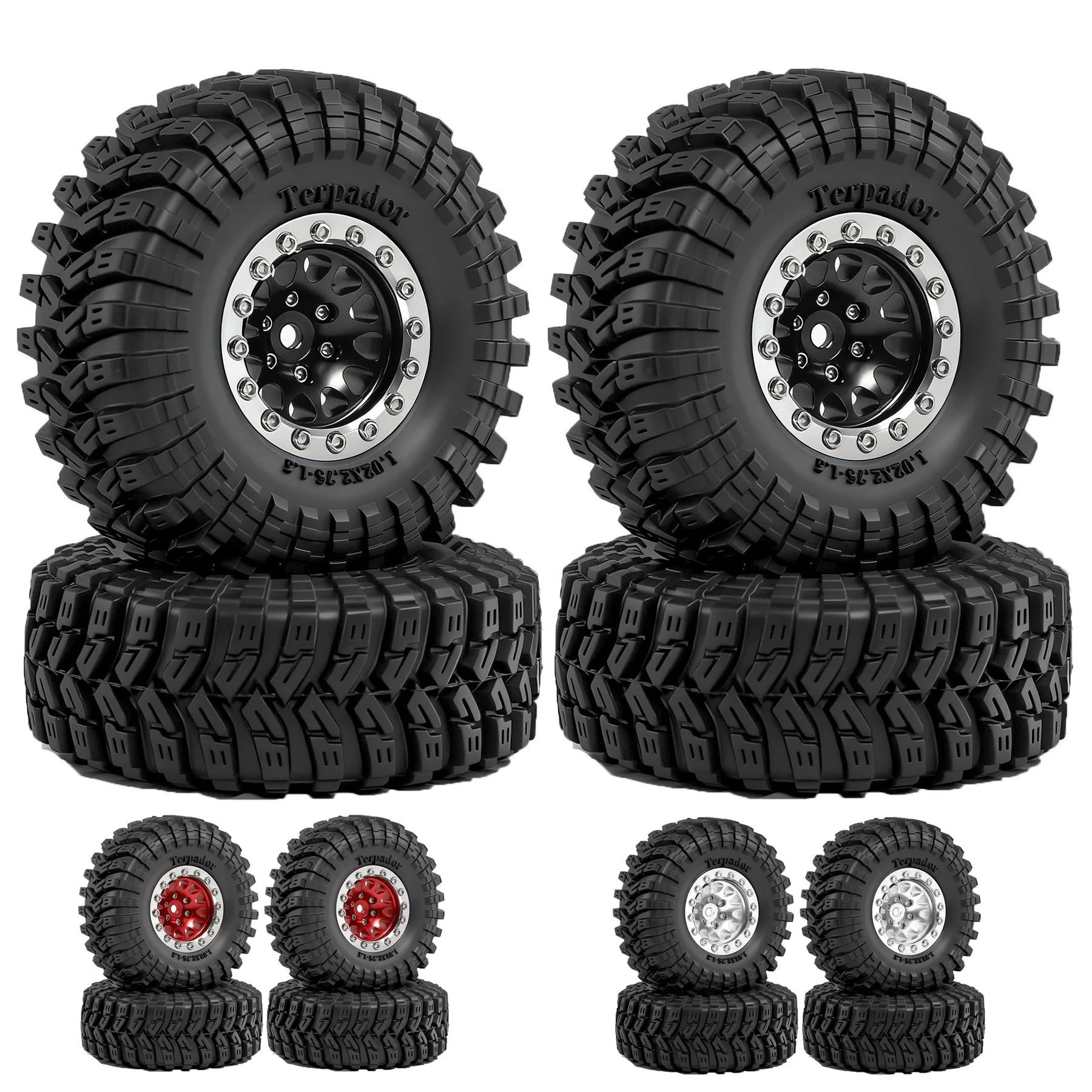 4pcs 70mm 1.3" Metal Beadlock Wheel and Tire for 1/18 1/24 RC Crawler Car FCX24 FCX24M TRX4M SCX24 AX24 Upgrade Parts