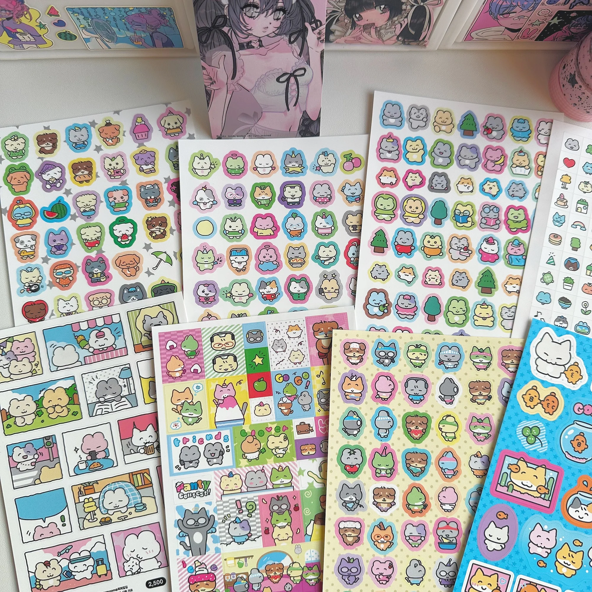 【セール中】1/9 個韓国のかわいい落書き猫ステッカーかわいい漫画の動物ステッカーハンドアカウントプランナー日記ノートブックスクラップブックステッカー