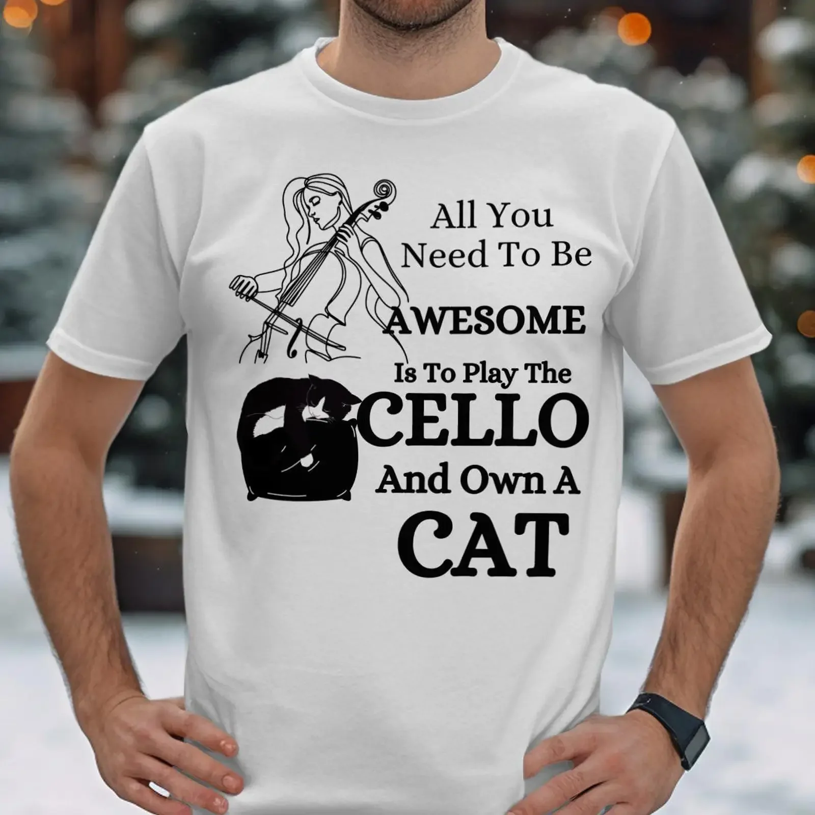 Cello Cat T Shirt Funny Music Lover  vintage Washed Breathable homme Stretched Soft Versatile Slightly Comfortable Stylish