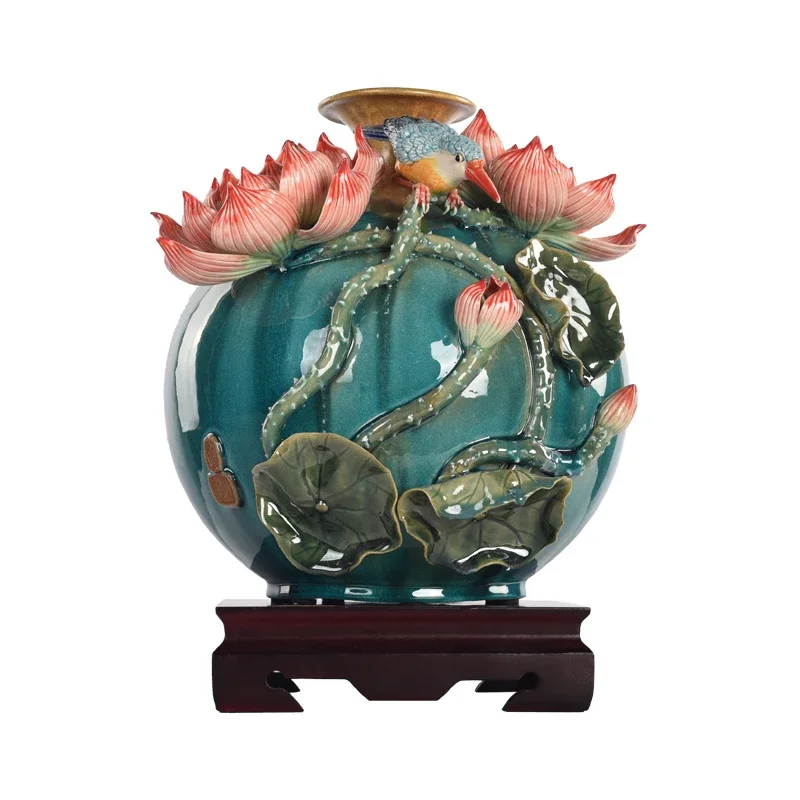 Vase ceramic underglaze color desktop ornament high-end retro Chinese home craft suitable forentrance office housewarming gifts