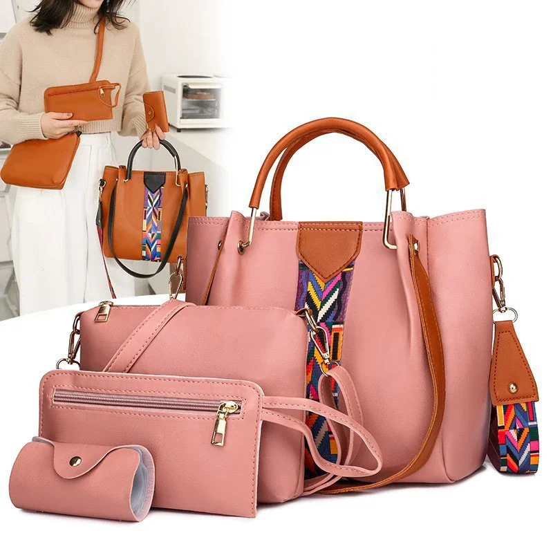 Women's Bag Luxury Handbag Large Capacity Tote 4 Pcs Ladies Bag Fashion Shoulder Bag Wallet Card Bag