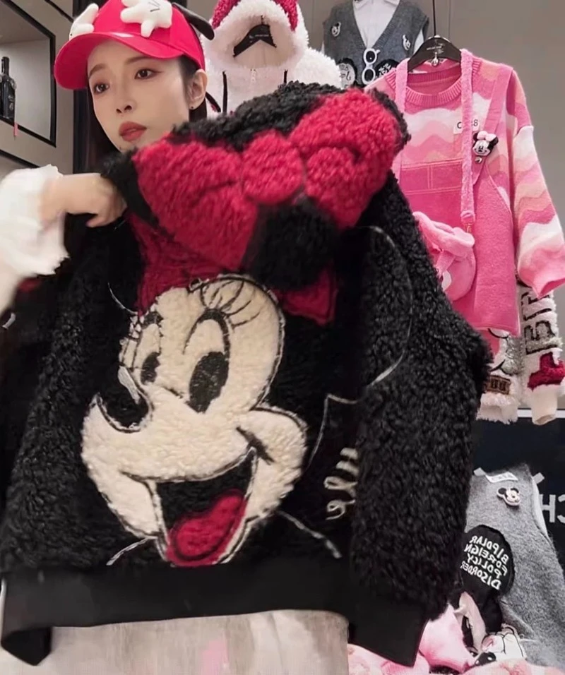 شعبية الخريف الشتاء هوديس الصناعة الثقيلة الكرتون صوف الضأن المتضخم طويلة الأكمام مقنعين البلوز سترة الإناث #4