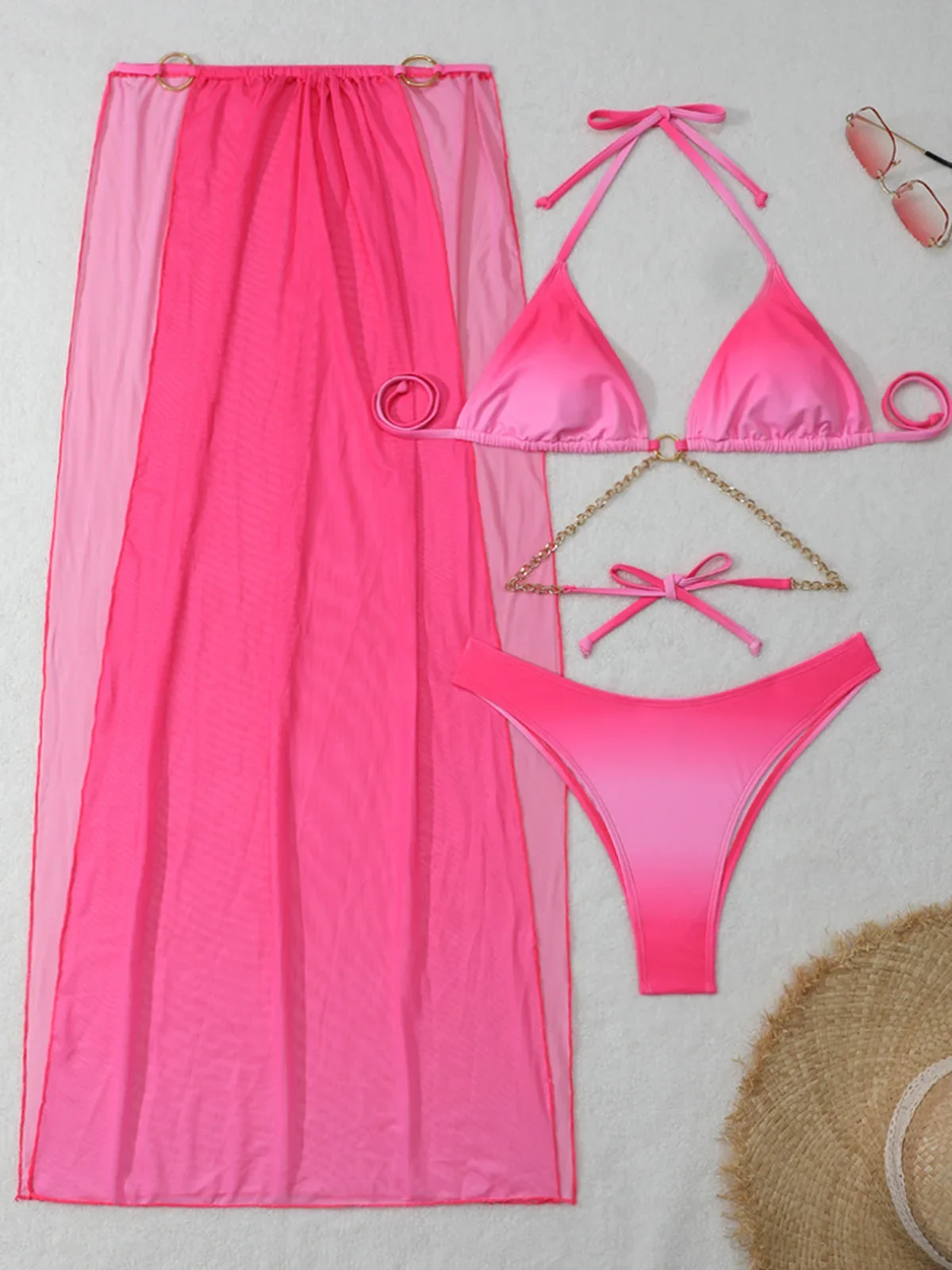 セクシーなカバーアップグラデーションホルタービキニ女性水着女性水着スリーピースビキニセット入浴者水着水泳 V5369