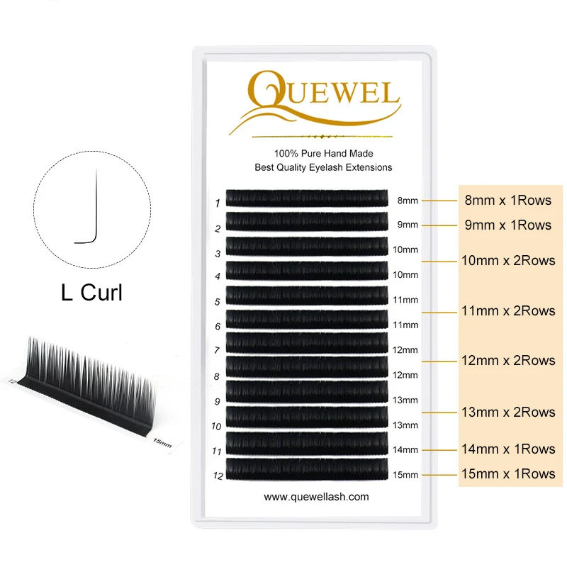 Quewel 12Rows L Curl Lashes Extension 8-15 Mix 0.07mm Eyelashes Extension Individual C/CC/D/DD/L/LC/LD Eye Lashes Makeup Natural