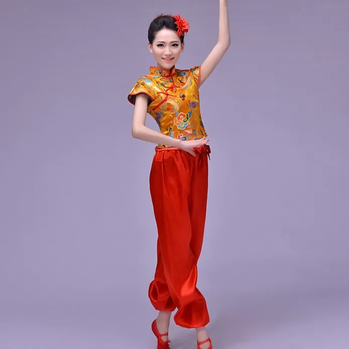 Costumes de danse chinoise des prHub pour femmes, motif de dragon Hanfu, vêtements de tambour Yangko, costume national sur scène, haut à la mode