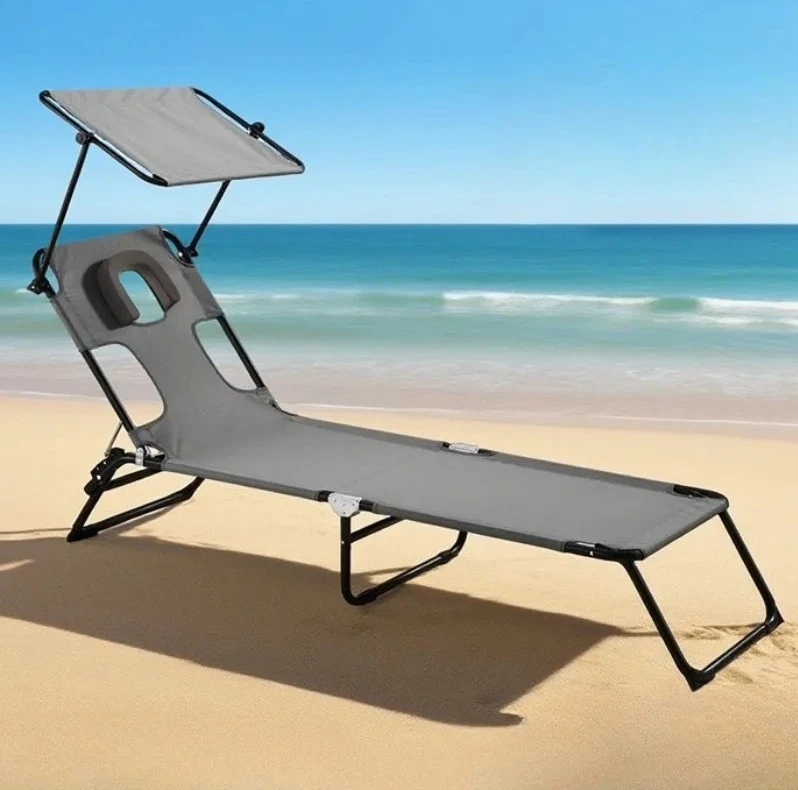Foldable Sun Tanning Lounger Single Face Down Bed With Detachable Sun Visor Hand Access Opening Outdoor Back Sun Bath Chair