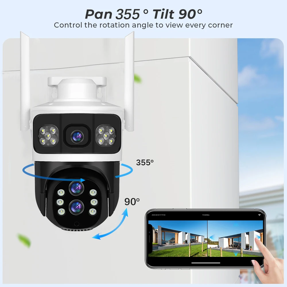 LLSEE 10x optical zoom.12MP.3 lens V380 wireless WIFI connection for mobile phones outdoors IP waterproof camera.360 monitoring