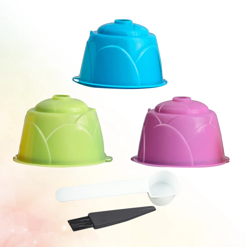 

1Set Coffee Capsules Filter Cup Reusable for Machine Pink Blue Purple Color Includes Spoon Brush Easy Clean Sealing Ring