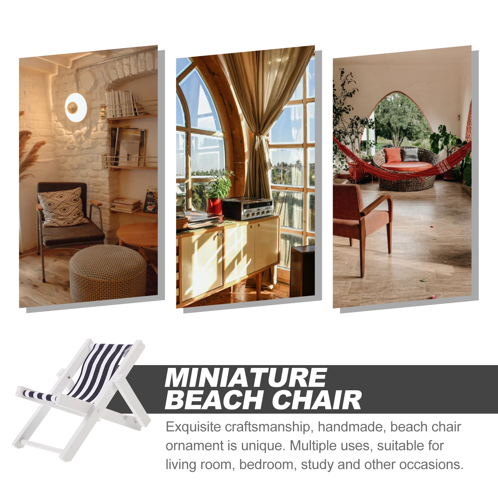 

Beach Chair Decoration Nautical Coastal Mini Seaside Wood Chairs Miniature Ornaments