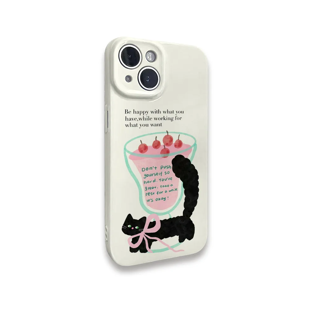 Yellow Dessert Bow Cat Phone Case for IPHONE 16 ProMax 15 14 PLUS 13 12 11 PRO Plus Acrylic TPU Two in One Mobile Phone Cases
