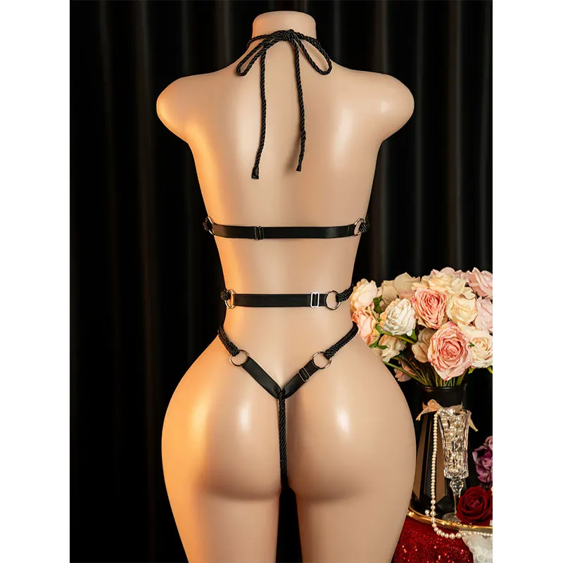 Hot Toys For Night Rope Tied Sex Products Crotchless Lingerie Sexy Body Kit Woman Bundle Bodysuit With Open Bra Full Transparent view 4