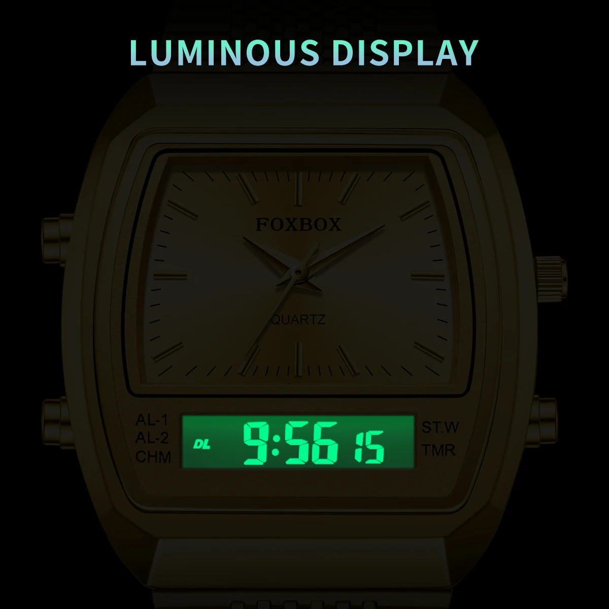 LIGE FOXBOX ساعات إلكترونية فاخرة للنساء مزدوجة رقمية كاجوال رياضية مقاومة للماء كوارتز مضيئة ساعات نسائية جديدة