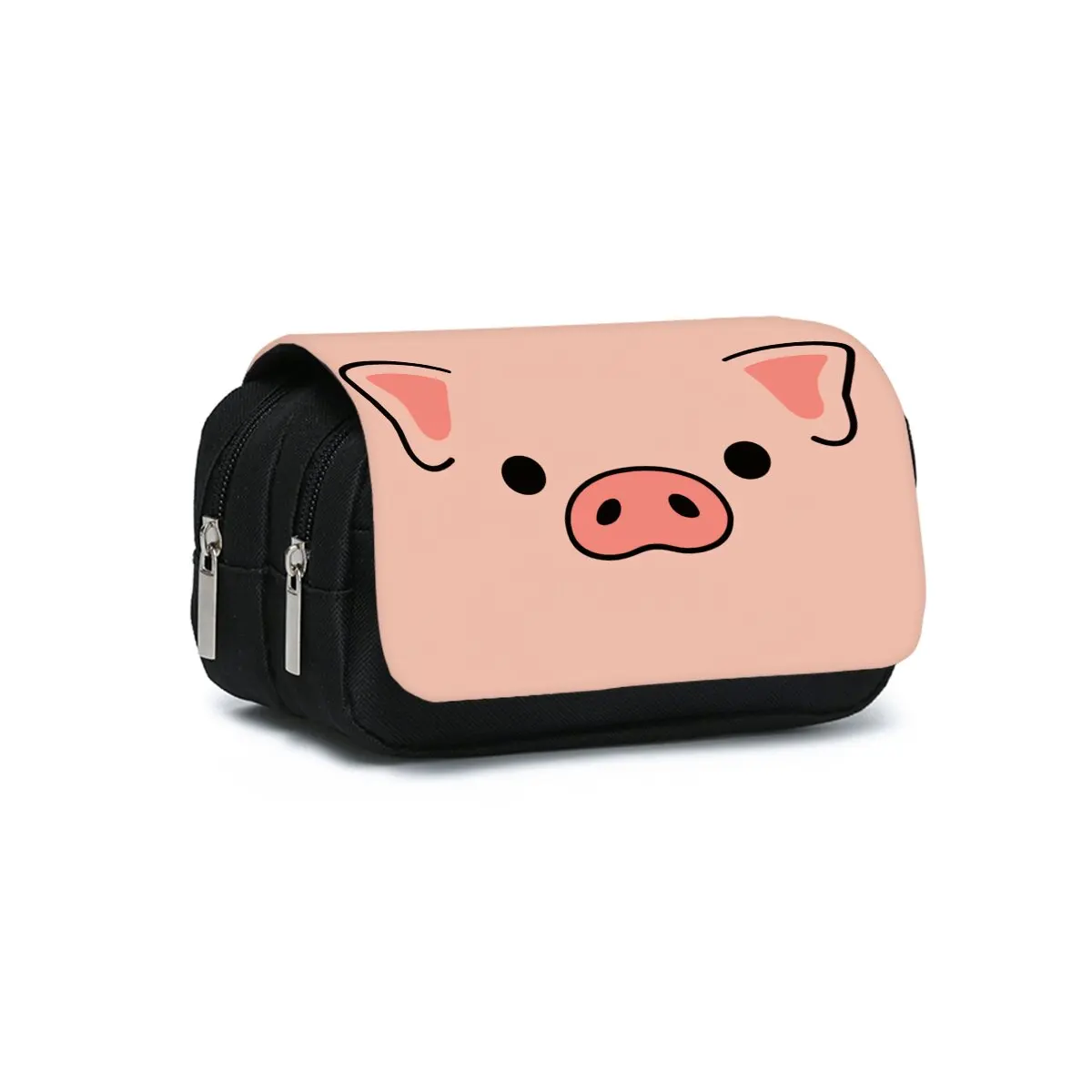 Pink Pig Pattern Double Flip Fabric Pen Case Boy/Girls Best Gift 2D Flat Pencil Pouch School Office Use Children