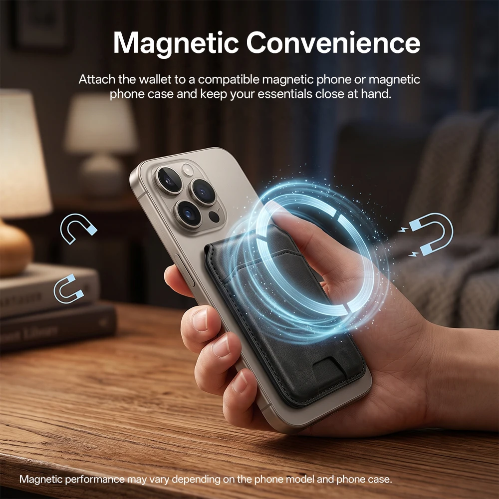 Detachable Magnetic Leather Card Holder Slim Credit ID Card Pocket Wallet Portable Storage Card Holder Sleeve