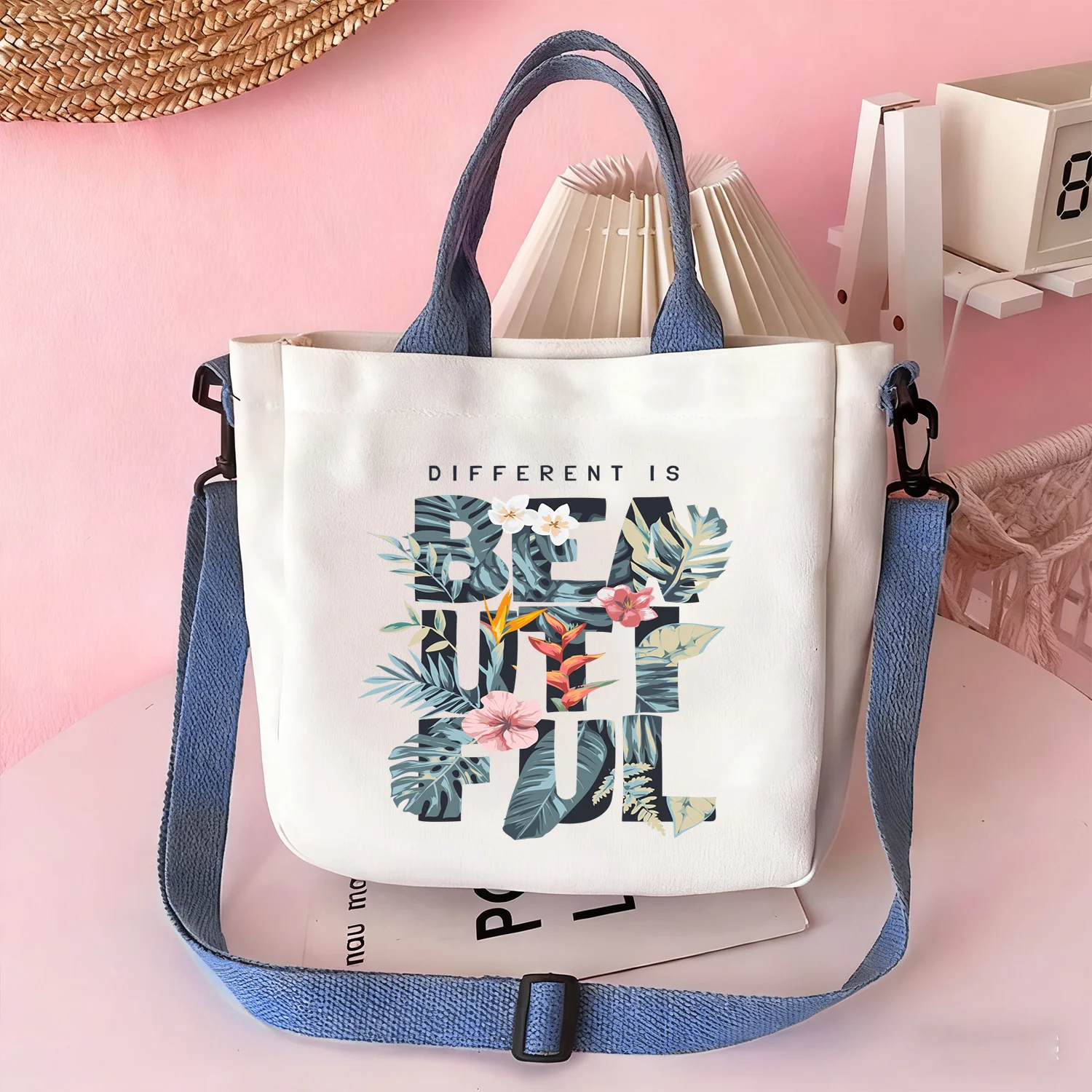 

Handbags and crossbody bags featuring tropical plant and floral patterns—perfect as cosmetic pouches for travel and vacations.