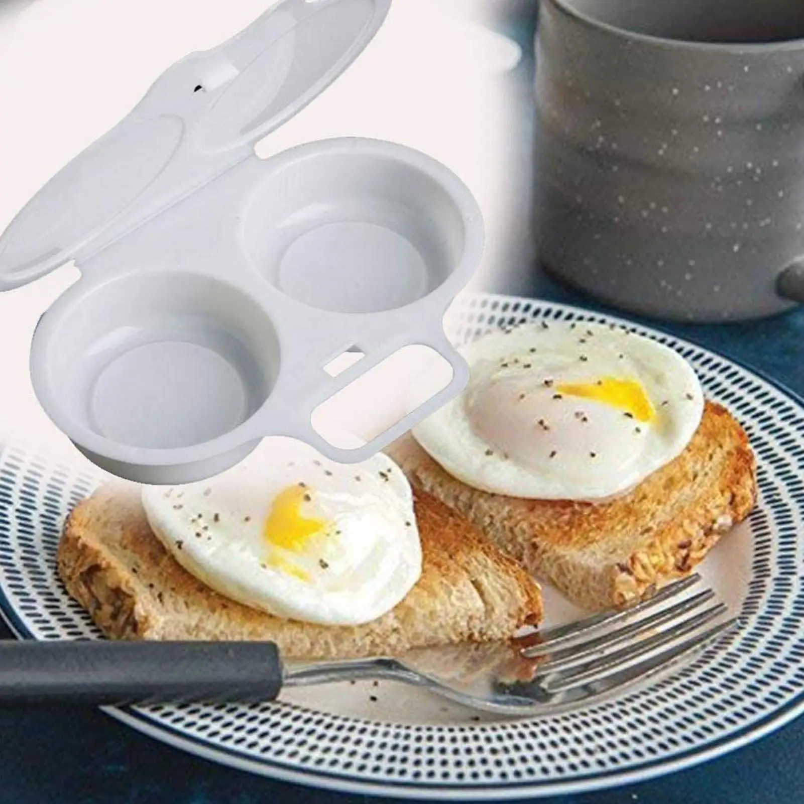 Microwave Egg Poacher Reusable Hard PP Save Time 2 Cavity Nonstick Poached Egg Maker With Lid Egg Mold Kitchen Gadgets for Daily