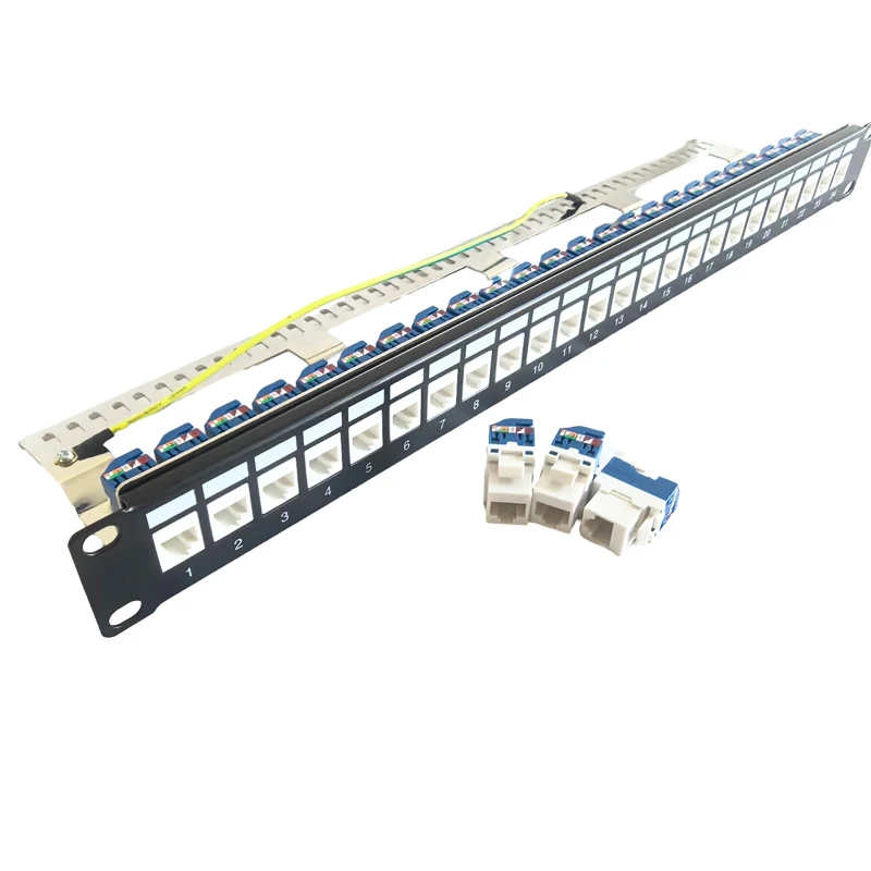 Panel Patch Tanpa Alat dengan 24 Colokan Soket Modul Jack Keystone CAT6 RJ45 Bebas Alat untuk Braket Internet Rak 19 "Inci