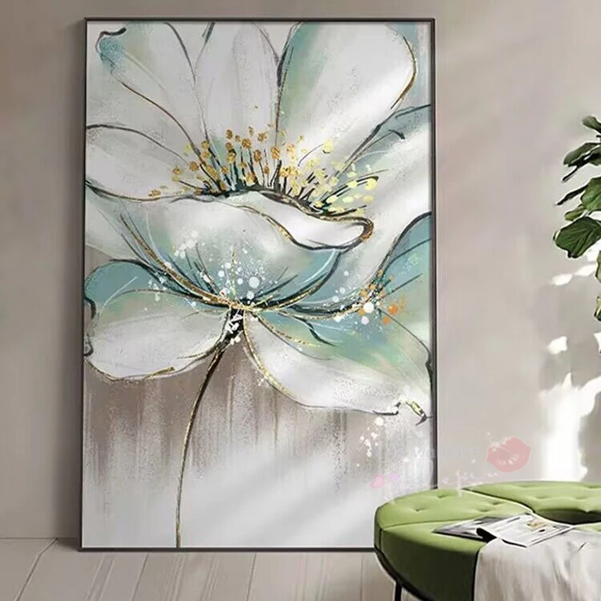 

Высокое качество скандинавская современная абстрактная живопись оранжевый синий цветок ручной работы украшение дома спальня столовая гостиная фреска