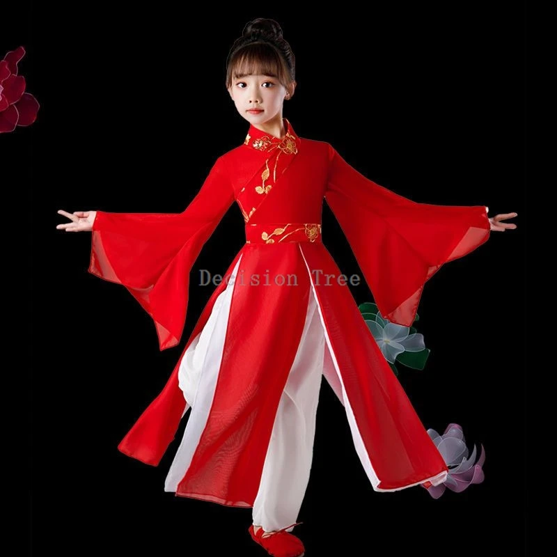 2024 traje de dança clássica infantil estilo nacional menina antiga dança fluida vestido de gaze estilo chinês vestido de desempenho