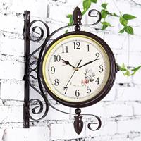 Double Side Wall Clock Mute Decorative Battery Powered Hanging Clocks for Patio Bedroom Living Room Indoor Outdoor