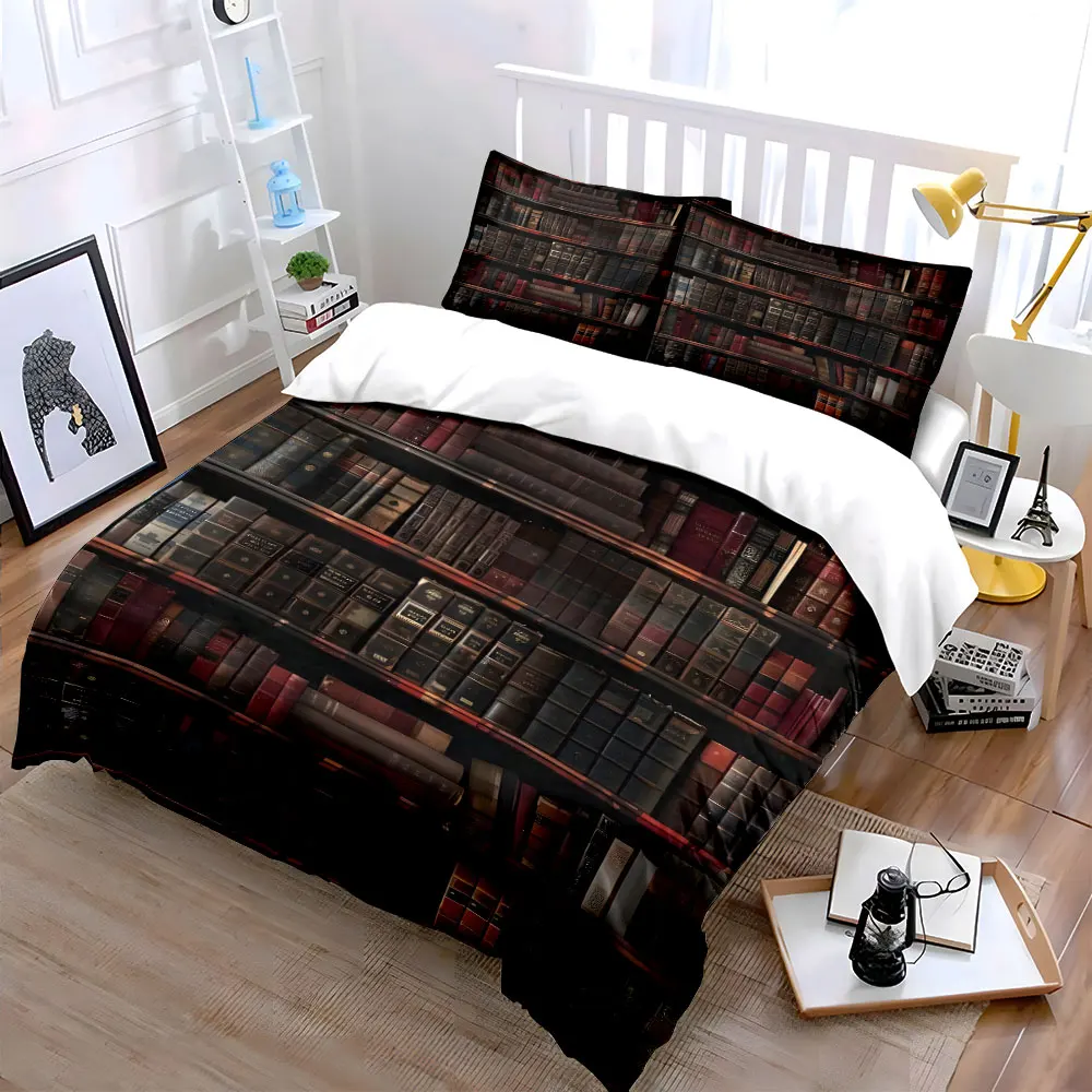 Neatly arranged classical books on shelves Bedding Set for Kids Luxury Gift 3pcs Digital Print Comforter Set Soft Comfortable