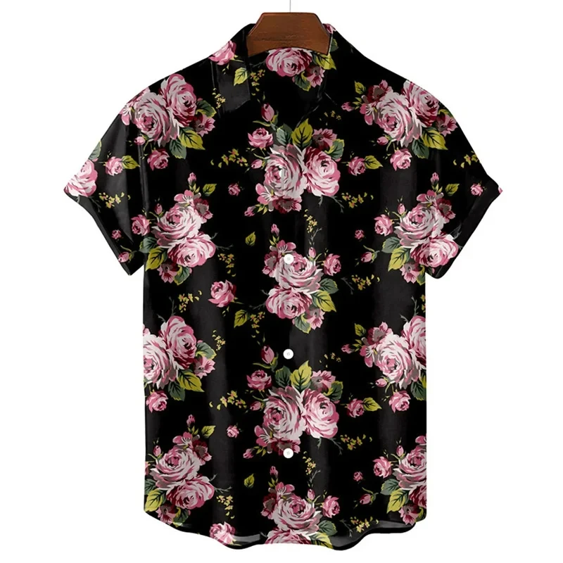 Camisa de praia floral havaiana masculina, com estampa 3D, streetwear casual, blusa manga curta, roupas masculinas, moda, verão