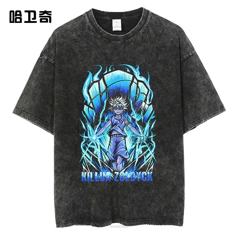 

Американская уличная ретро-футболка с эффектом потертости - свободная оверсайз футболка с графическим принтом для мужчин и женщин, винтажный повседневный уличный стиль