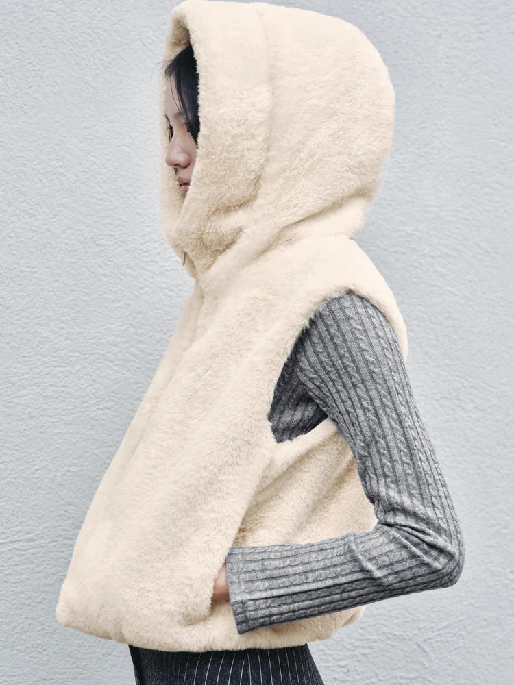 

Casual Faion High Collar Hooded Artificial Fur Effect Vest Women's Autumn Winter New Sle 638800 Rabbit Velvet Bal